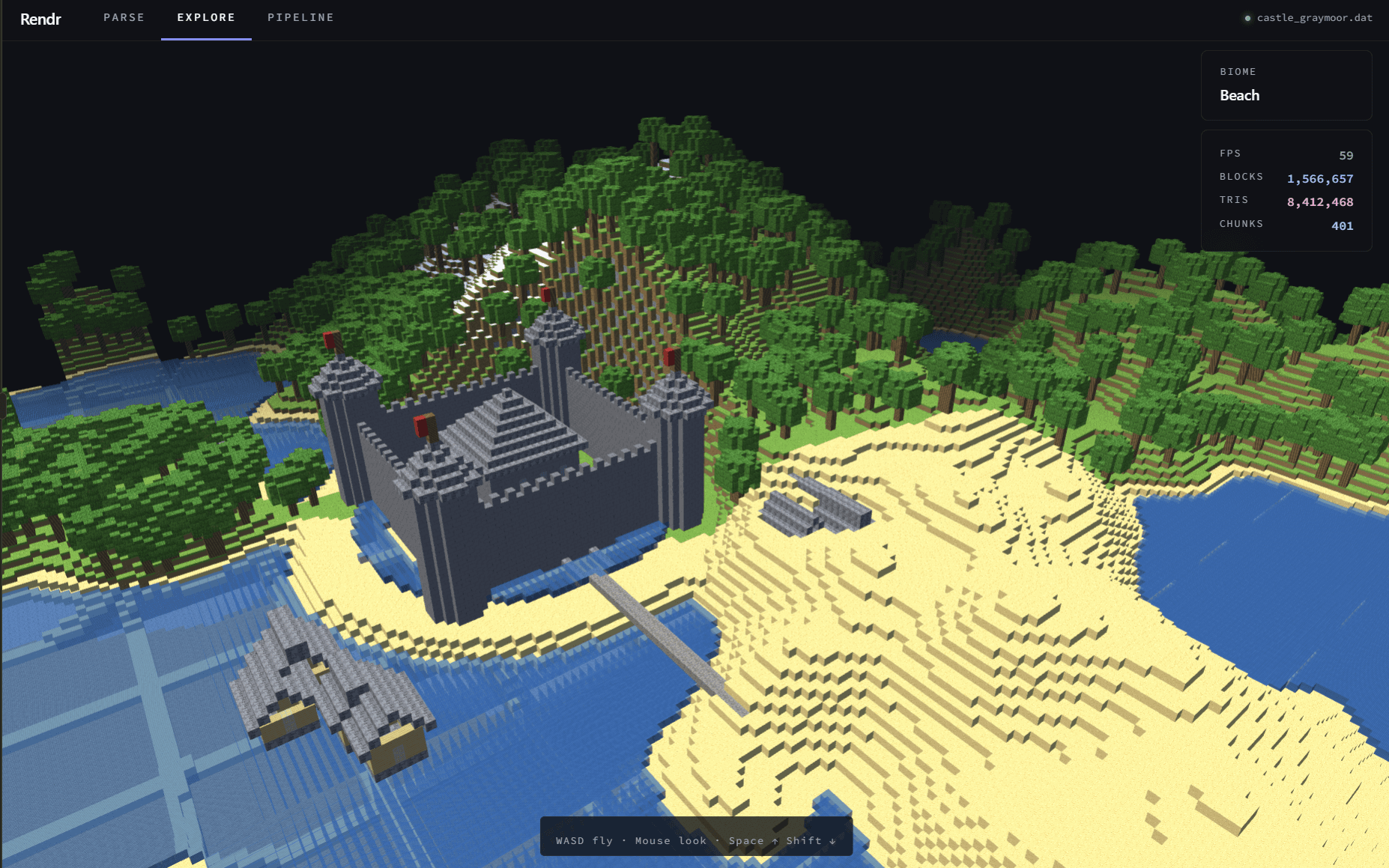 Rendered castle from a Minecraft world