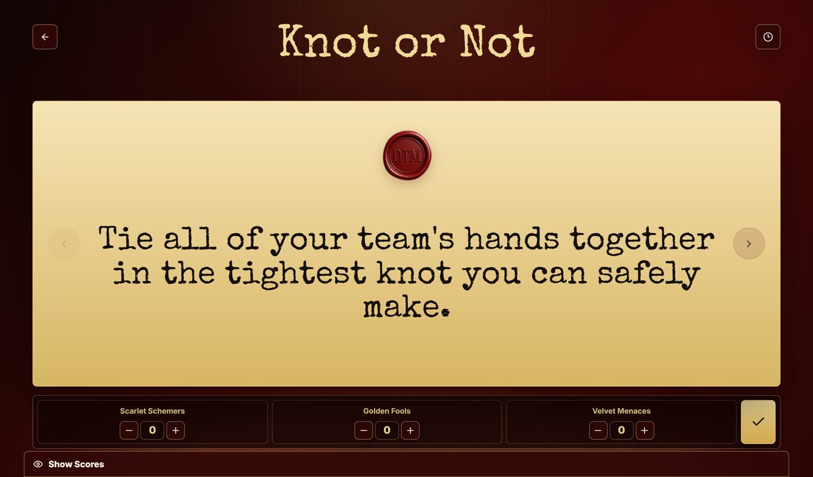 Knot or Not, part 1: tie your team's hands into the tightest knot you can
